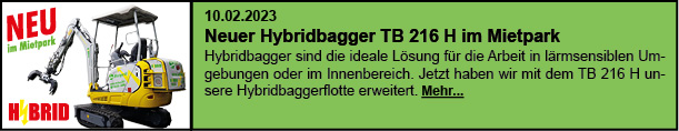 Neuer Hybridbagger TB 216 H im Mietpark